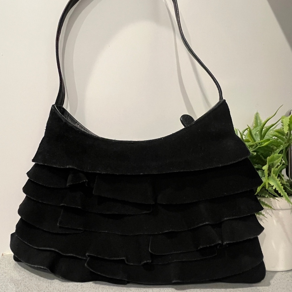 Coldwater Creek | Black Ruffle Bag | Suede